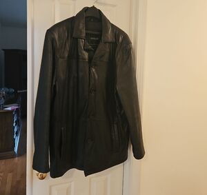 Elegant Black Leather Trench Coat